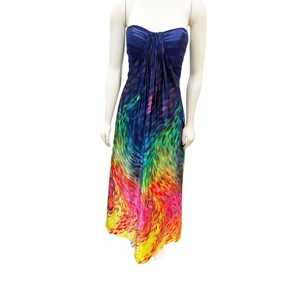 Temptation Rainbow Drops Satin Maxi Gown Strapless Multicolor Sz 8 - Picture 3 of 13